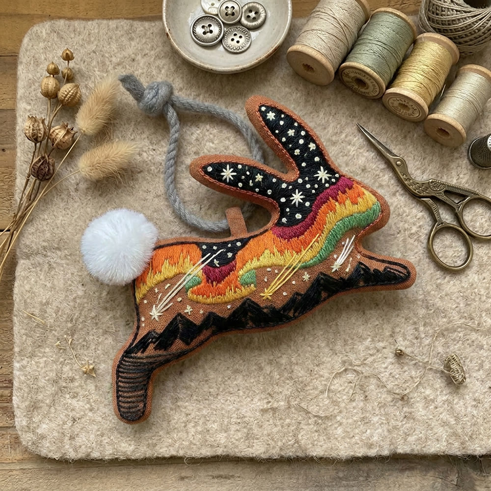Rubbyoo Rabbit Embroidery Kit - Magical View | Whimsical Micro-Landscape Pattern | Mystical Boho Style Bag Charm - image 5