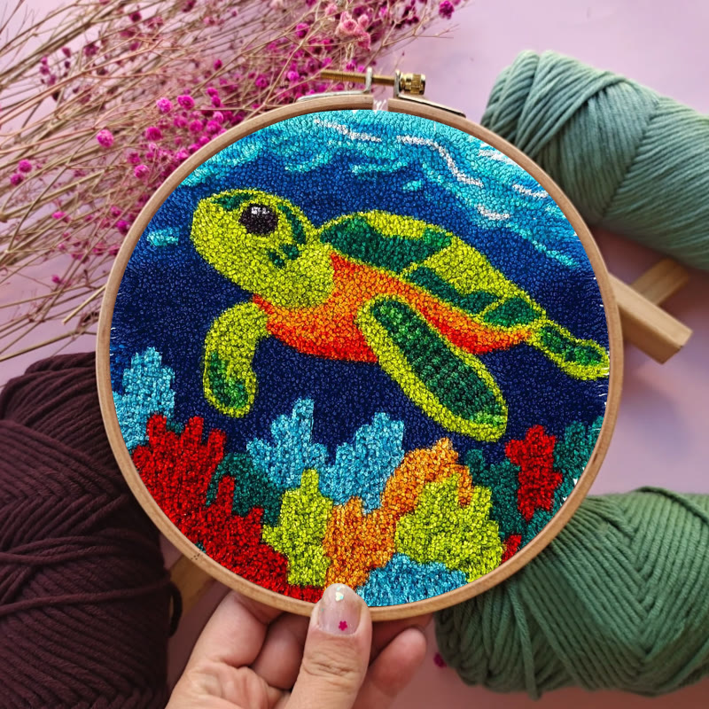 Sea Turtle Punch Needle Kit - Diy Starter Needlepoint | Handmade Decorative Gift - image 5