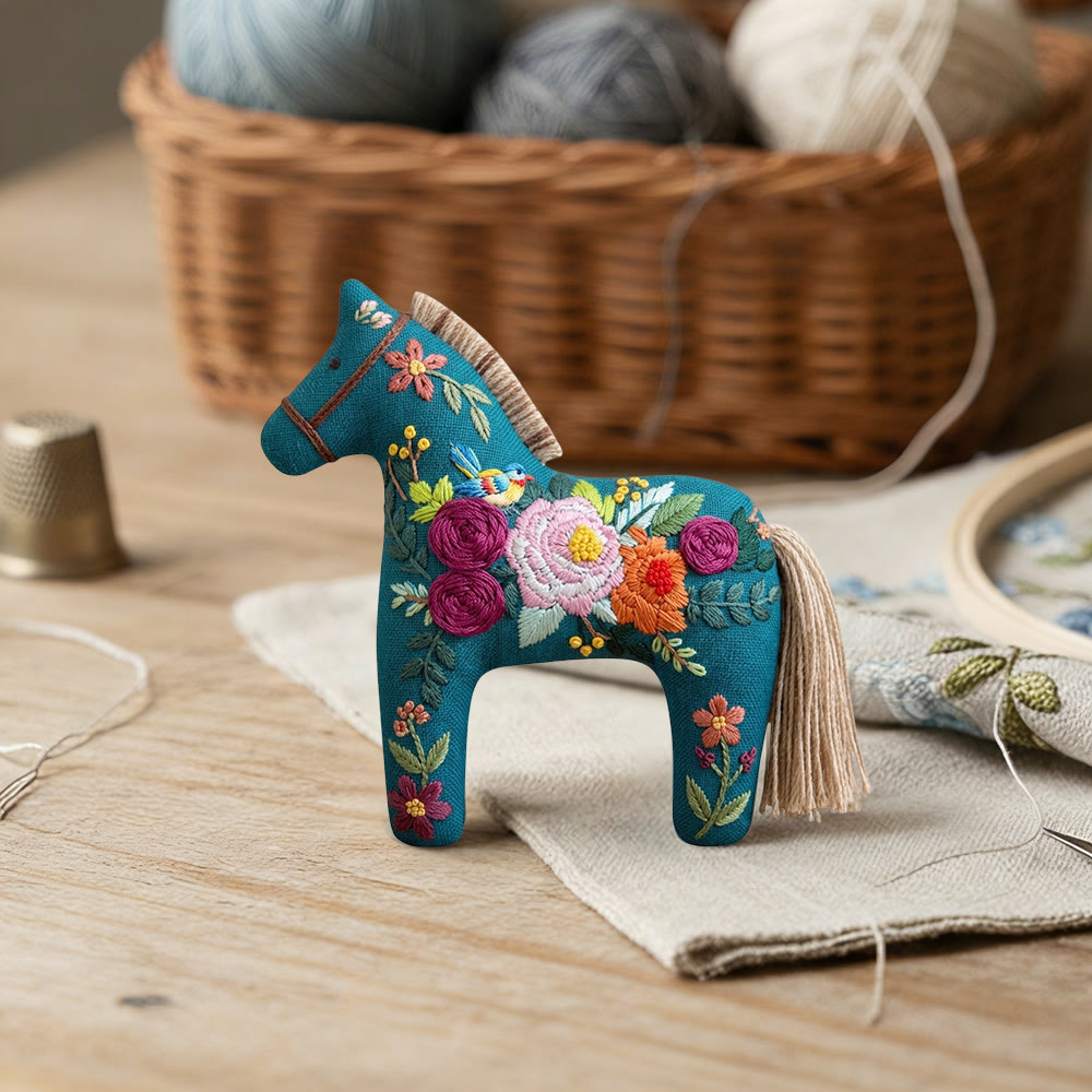 Rubbyoo Dala Horse Embroidery Kit - Blooming Roses And Peonies | Mother's Day Keepsake | Maximalist Hanging Decor - image 4
