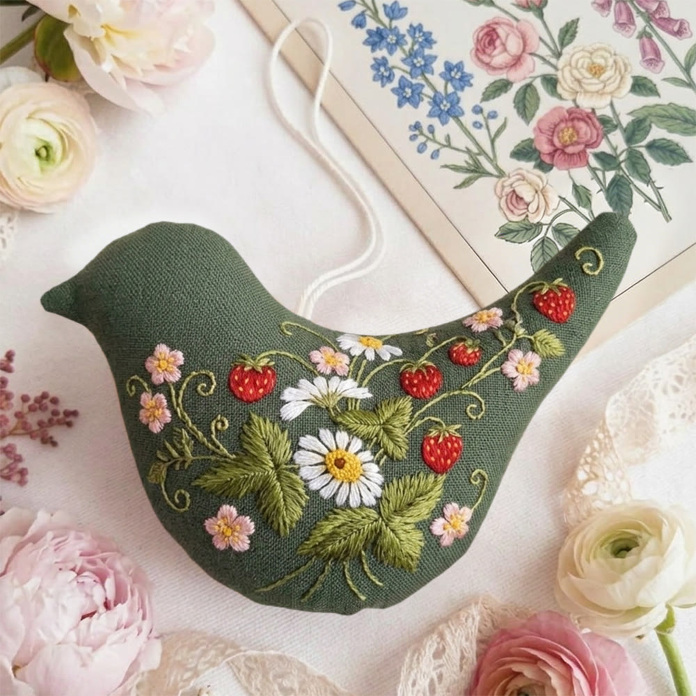 Rubbyoo Bird-shaped Embroidery Kit - Wild Strawberry | Floral Fruit Decor | Special Gift For Mother - image 5