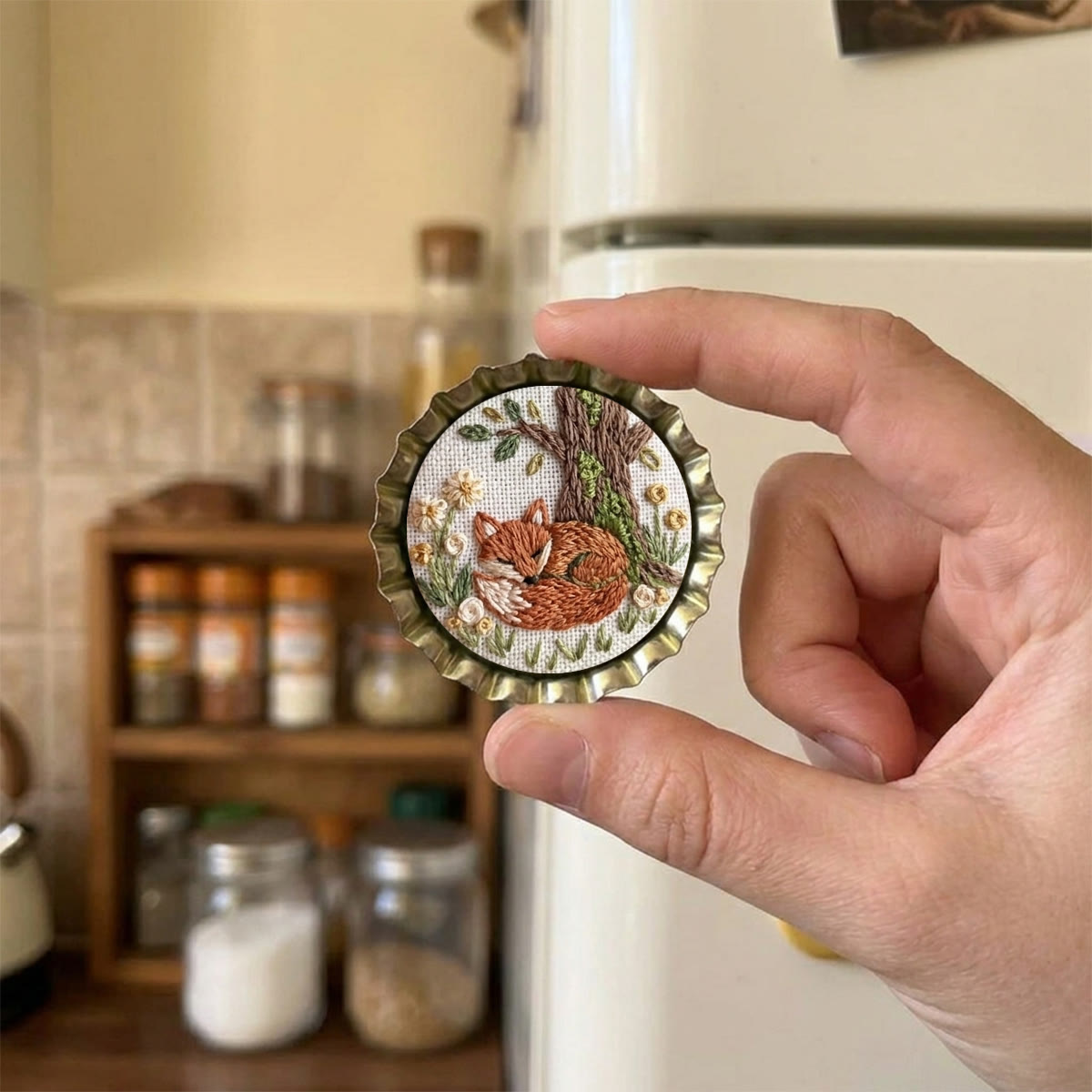 Rubbyoo Embroidery Accessories Kit - Sleeping Fox | Cozy Loungewear Jewelry | Forestcore Embroidery Magnet - Magnet - 2pcs - image 8