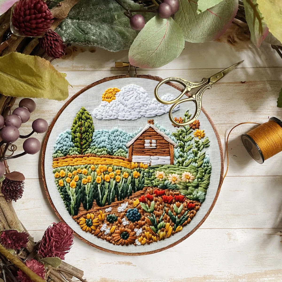 Rubbyoo Embroidery Kit - Pastoral Scenery | Diy Landscape Craft | Easy Art Hoop Kit  - image 3