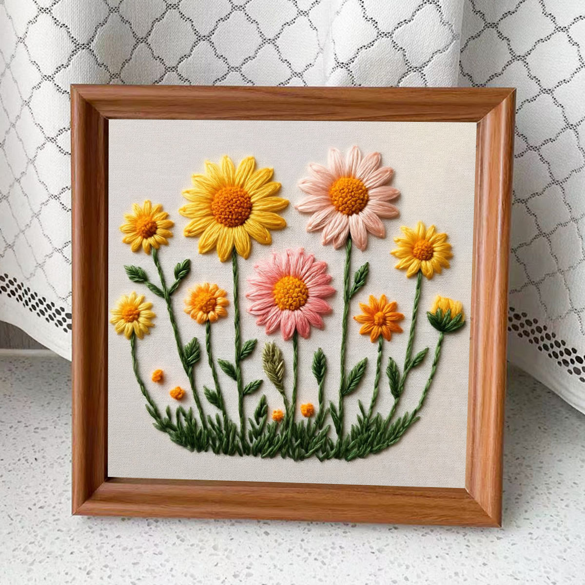 Rubbyoo Embroidery Kit - Pastel Daisy Meadow | Newbie Ready Project | Delightful Gift Pick - Embroidery Kit Plus An Extra Frame - image 4