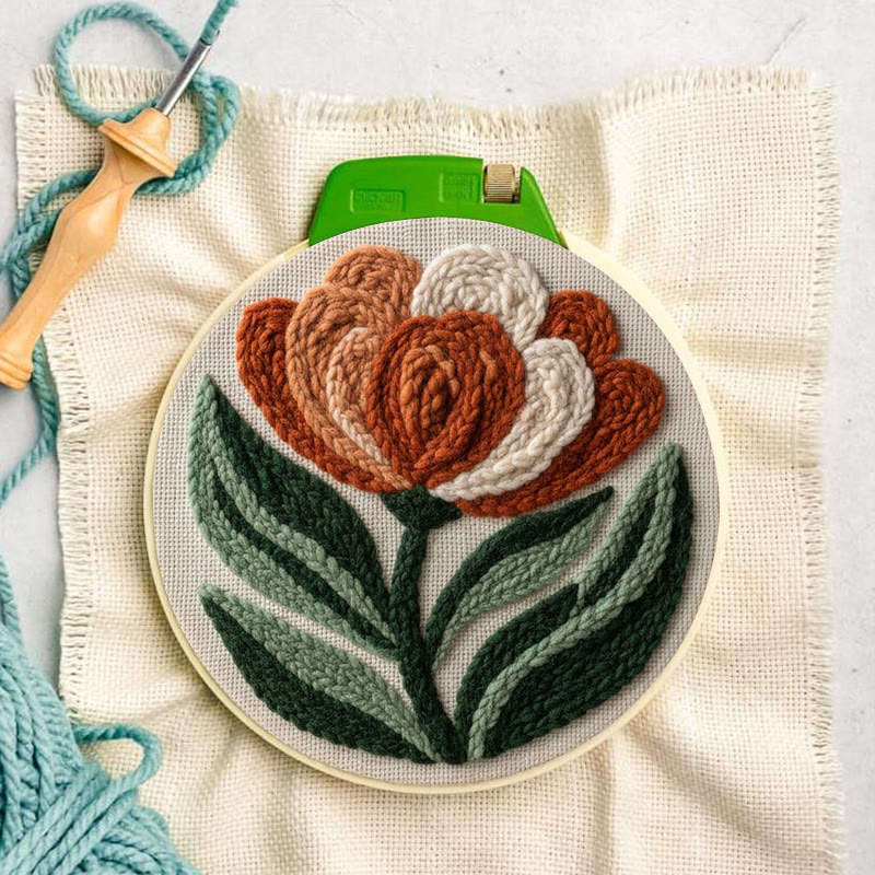 Terracotta Peony Bloom Punch Needle Kit - Accessible Craft | Elegant Home Statement - image 4