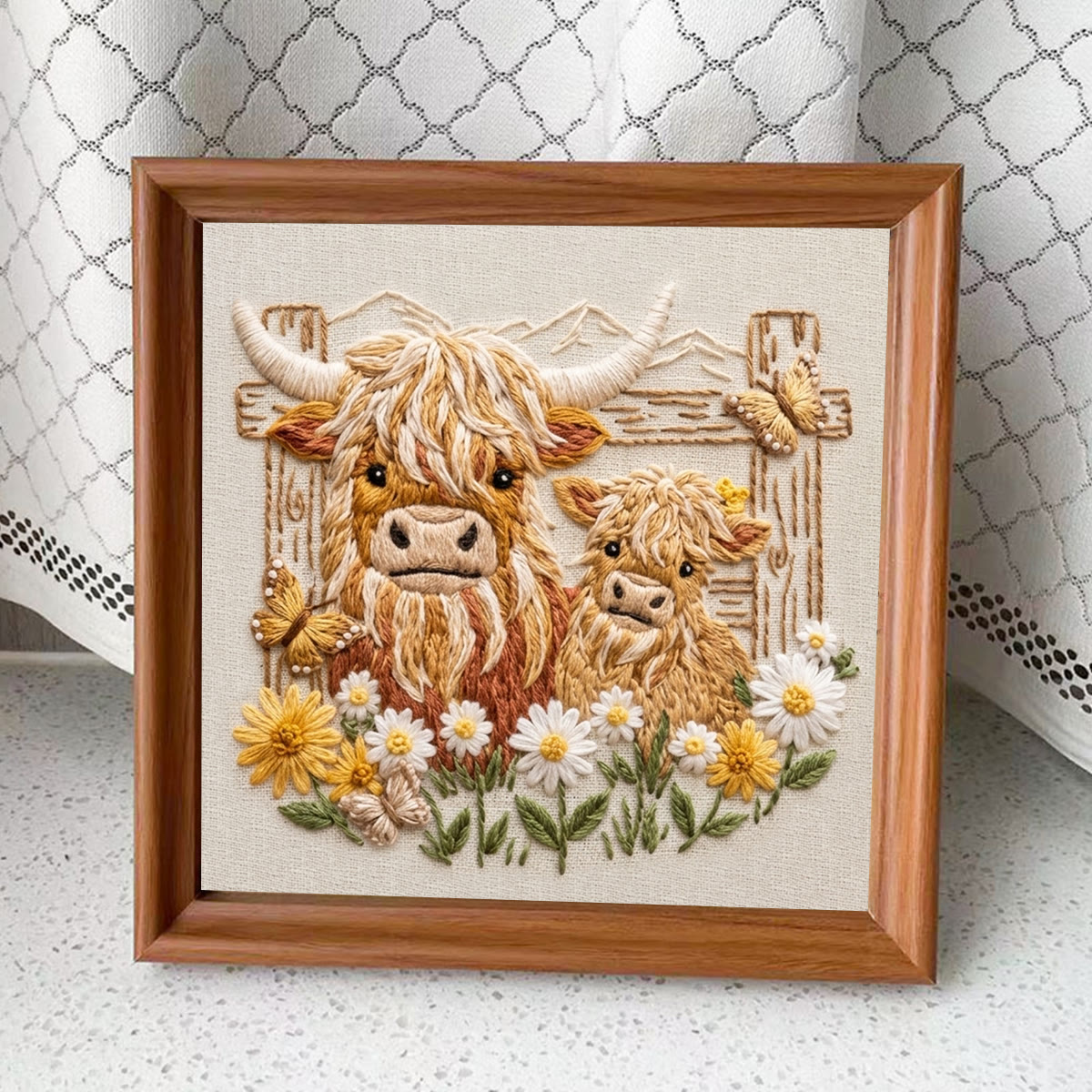 Rubbyoo Embroidery Kit - Highland Cow Pals | DIY Kit For Adults | Rustic Animal Hoop Art - Embroidery Kit Plus An Extra Frame - image 10