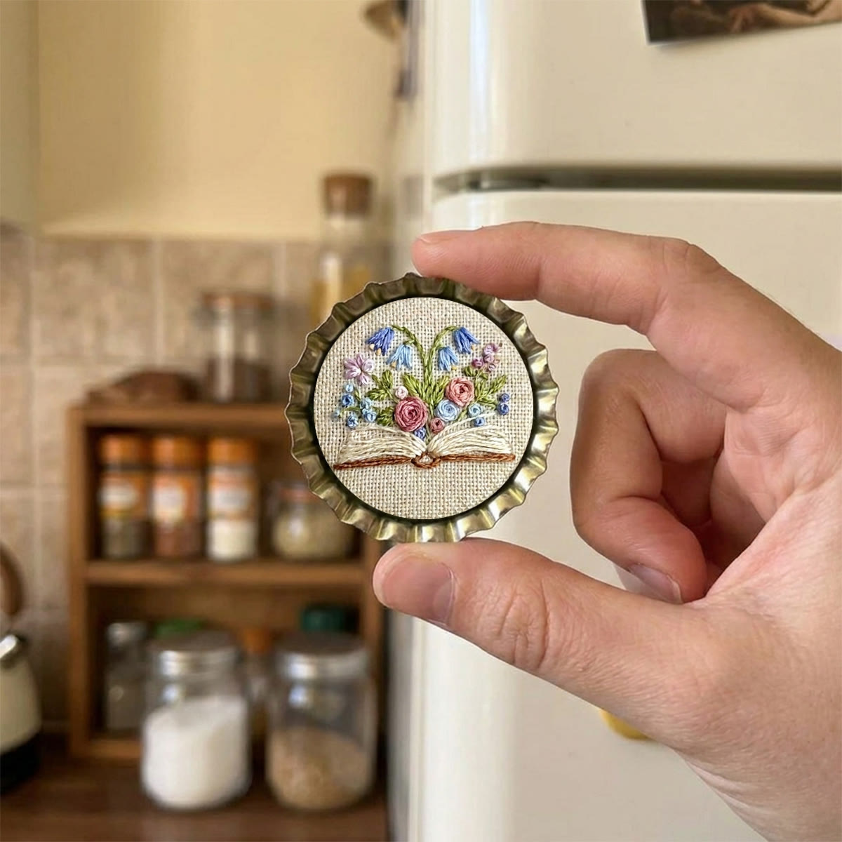 Rubbyoo Embroidery Accessories Kit - Flowers Growing From Book | Spring Summer Sundress Accessories | Fairycore Handmade Keychain - Magnet - 2pcs - image 8