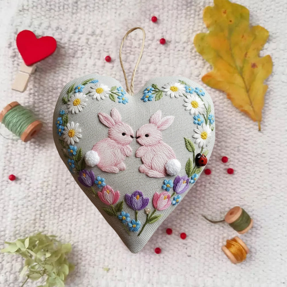 Rubbyoo Heart Embroidery Kit - Bunny Floral Wreath | Adorable Diy | Heartwarming Festival Gift - image 5