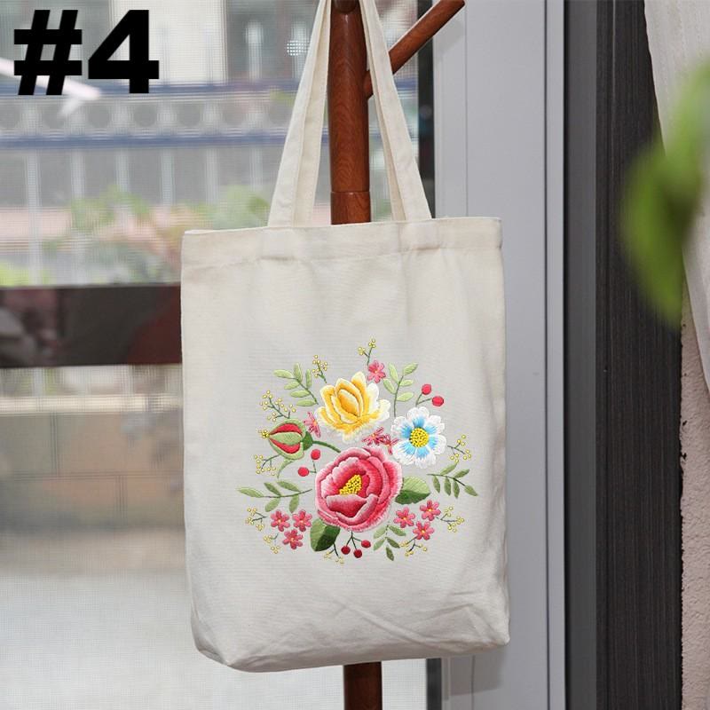 Embroidery Beige And White Canvas Tote Bag  Kits | Colorful Flower Needlepoint  Crafts  | Eco-friendly Shopping  Bag For Life - #4 - image 5