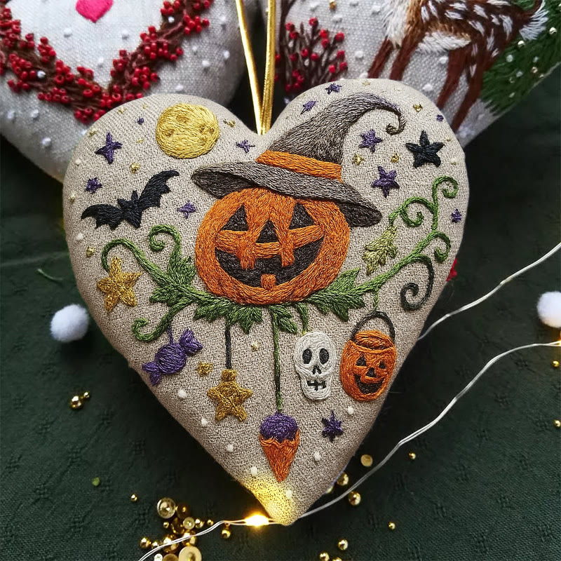 Rubbyoo Heart Embroidery Kit - Pumpkin Wizard | Halloween Handmade Craft | Holiday Hanging Decor - image 2