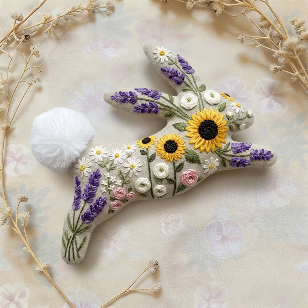 Rubbyoo Rabbit Embroidery Kit - Lavender And Sunflower | Special Floral Art | Diy Animal Doll - image 5