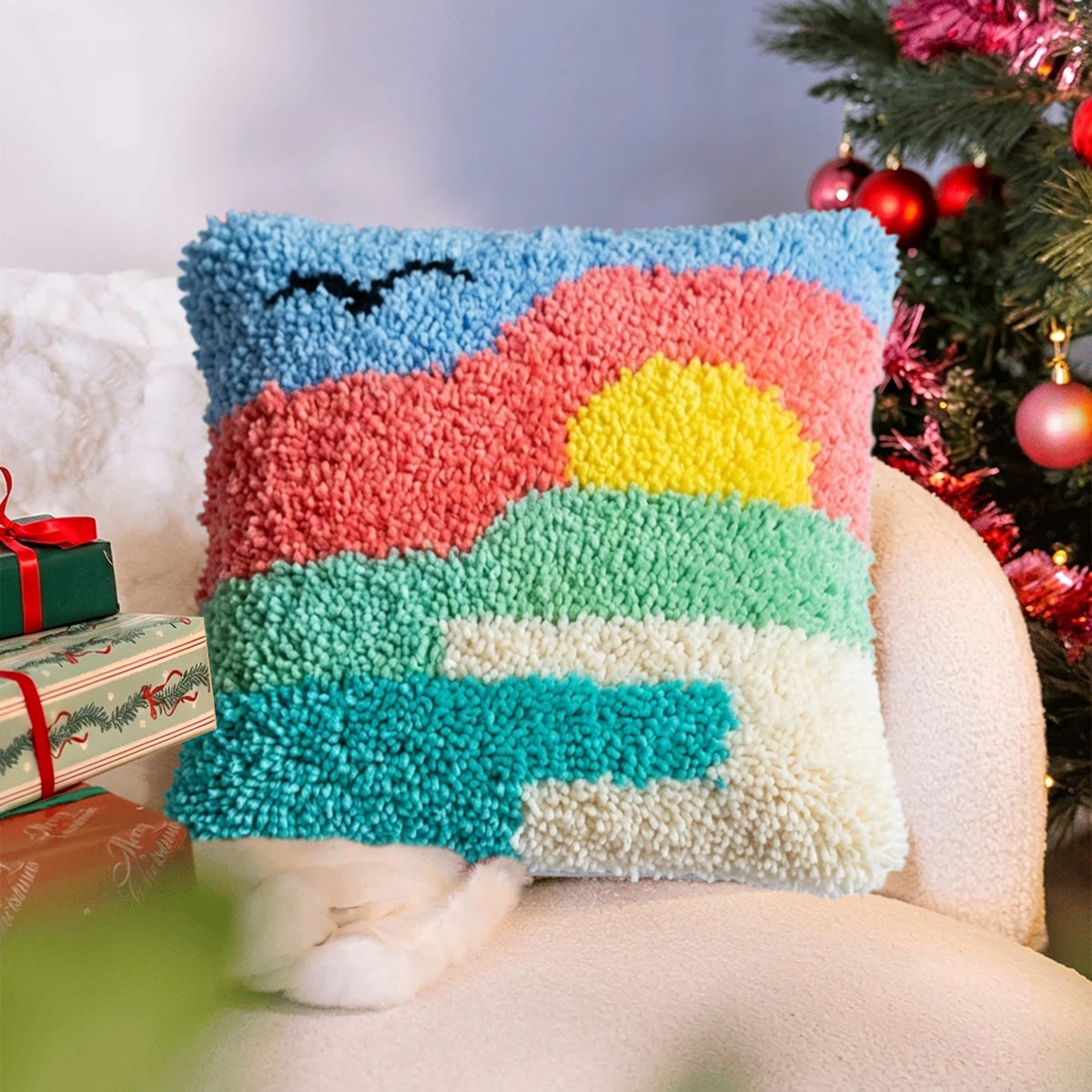 Rubbyoo Latch Hook Pillow Kit - Vibrant Sunset | Colourful Room Sofa Decor | Special Gift For Crafter - image 3