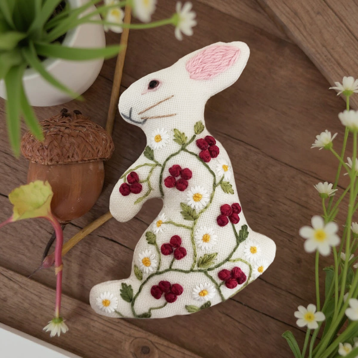 Rubbyoo Rabbit Embroidery Kit - Little Red Flower| Adorable Animal Craft | Nice Holiday Home Decor - image 4