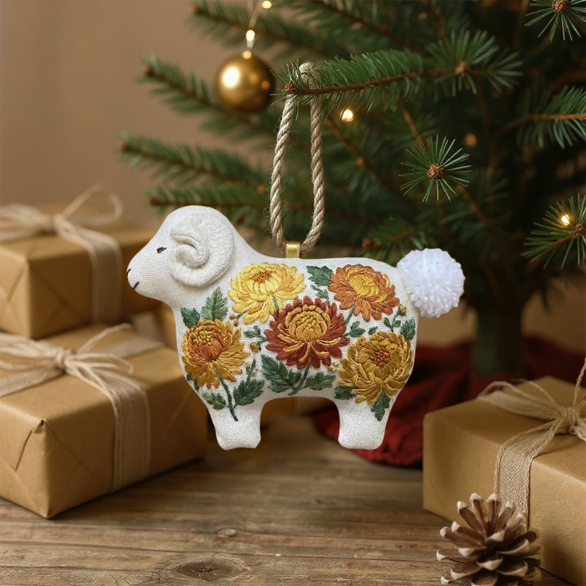 Rubbyoo Lamb-shaped Embroidery Kit - Yellow And Orange Chrysanthemum | Unique Mother′s Day Gift | Maximalist Home Decor - image 4