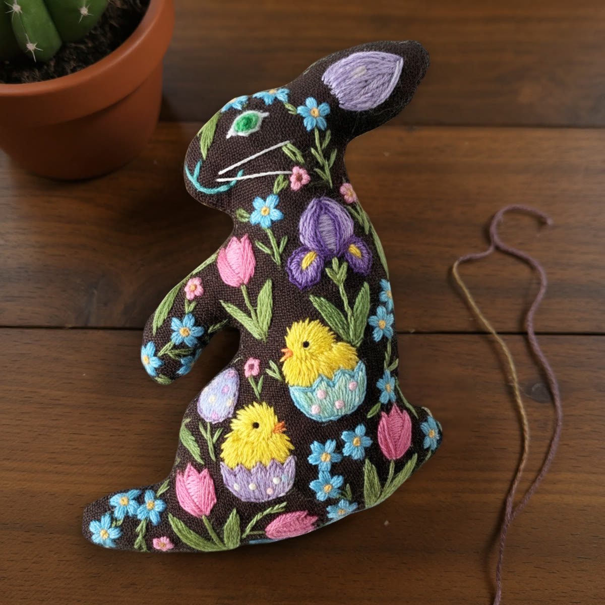 Rubbyoo Rabbit Embroidery Kit - Chick And Flower | Easter Bunny Ornament | Diy Stitch Artwork - image 5