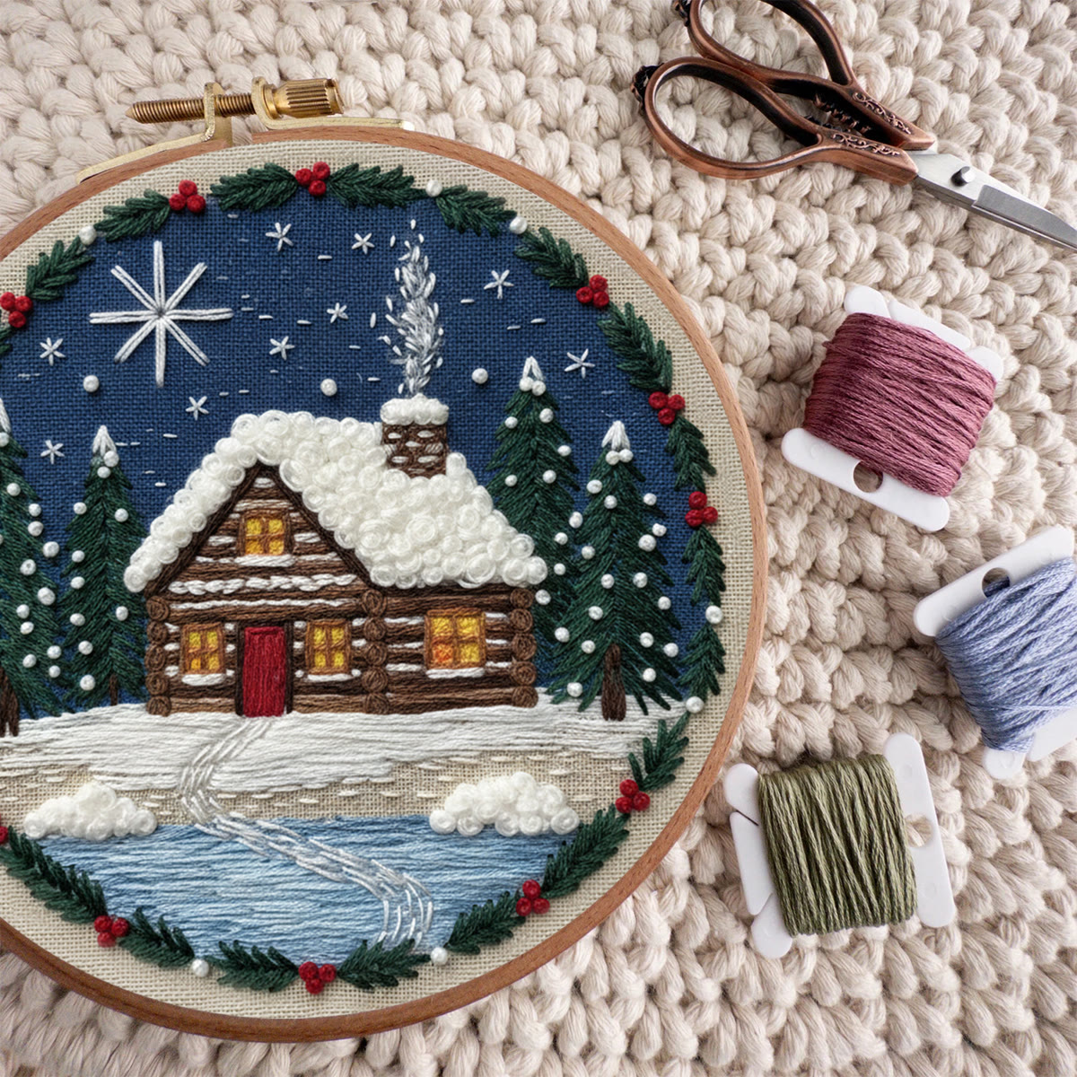 Rubbyoo Embroidery Kit - Christmas Snow Scene | Stitch Art For Beginner | Perfect Wall Hanging  - image 9