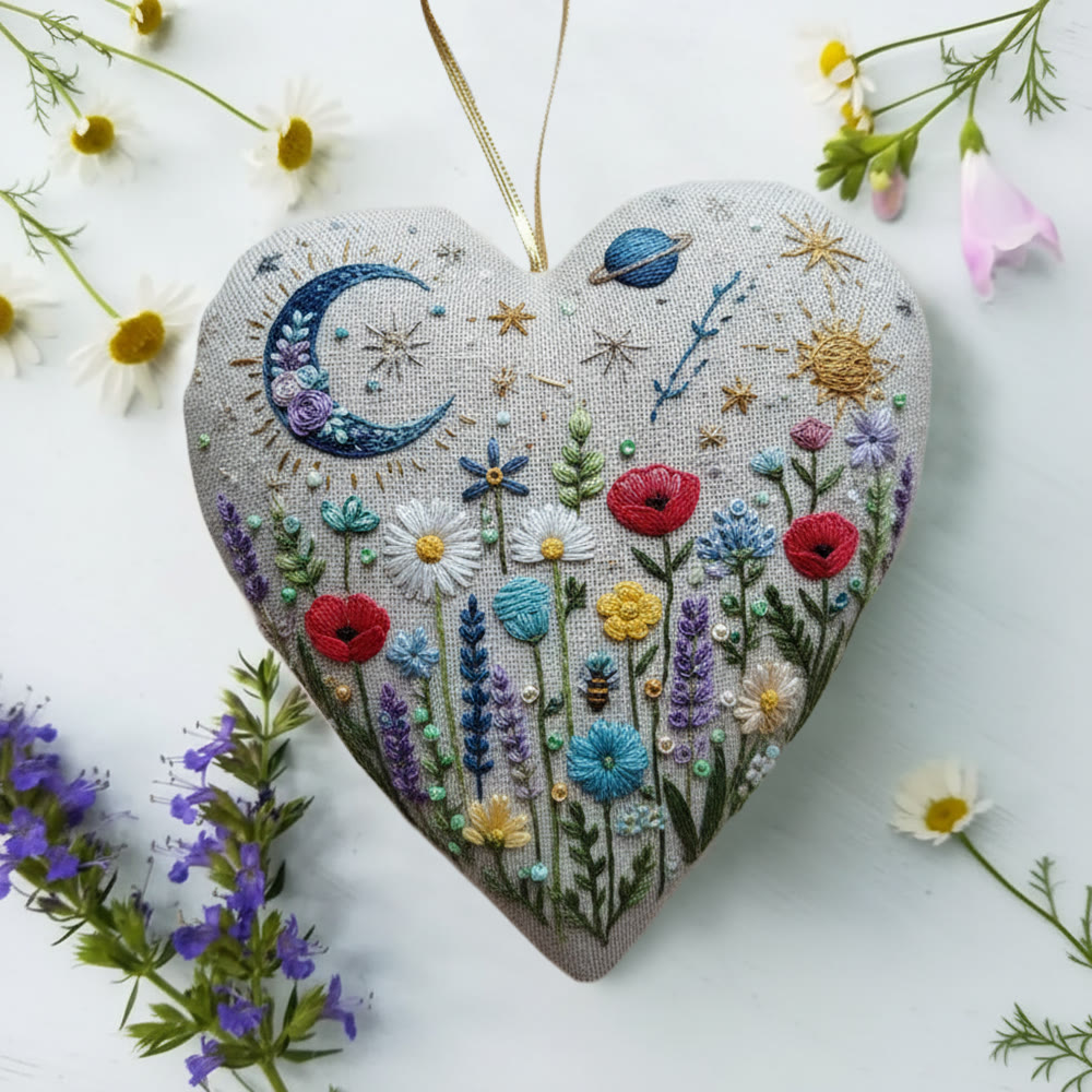 Rubbyoo Heart Embroidery Kit - Celestial Wildflower  | Playful DIY Craft | Cozy Living Ornament - image 7