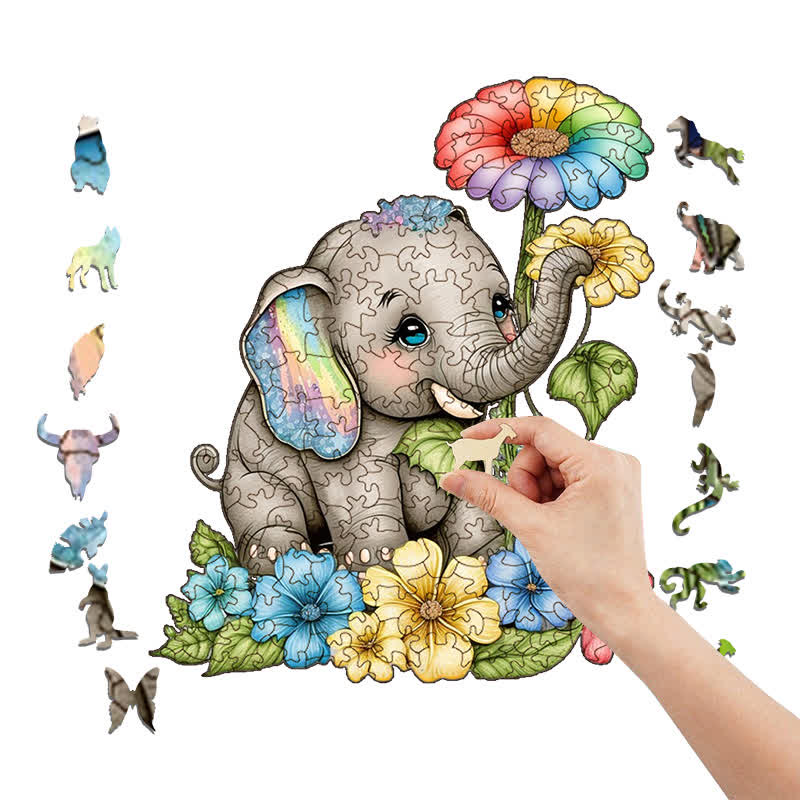 Baby rainbow elephant -  Wooden Jigsaw Puzzle