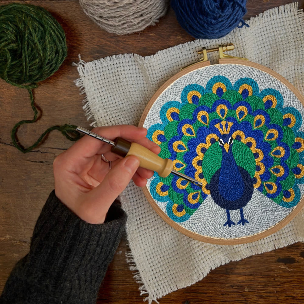 Peacock King Punch Needle Kit - Starter DIY Needlework Option | Delicate Animal Wall Art - image 10