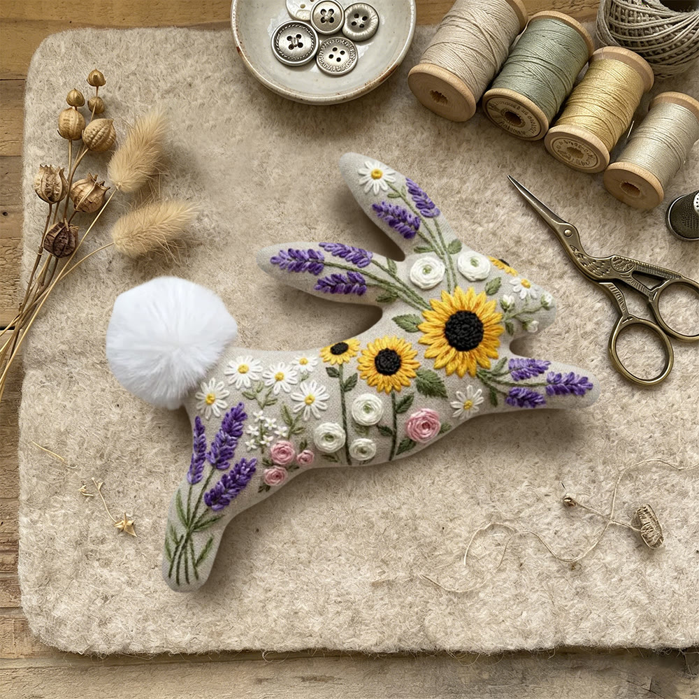 Rubbyoo Rabbit Embroidery Kit - Lavender And Sunflower | Special Floral Art | Diy Animal Doll - image 2