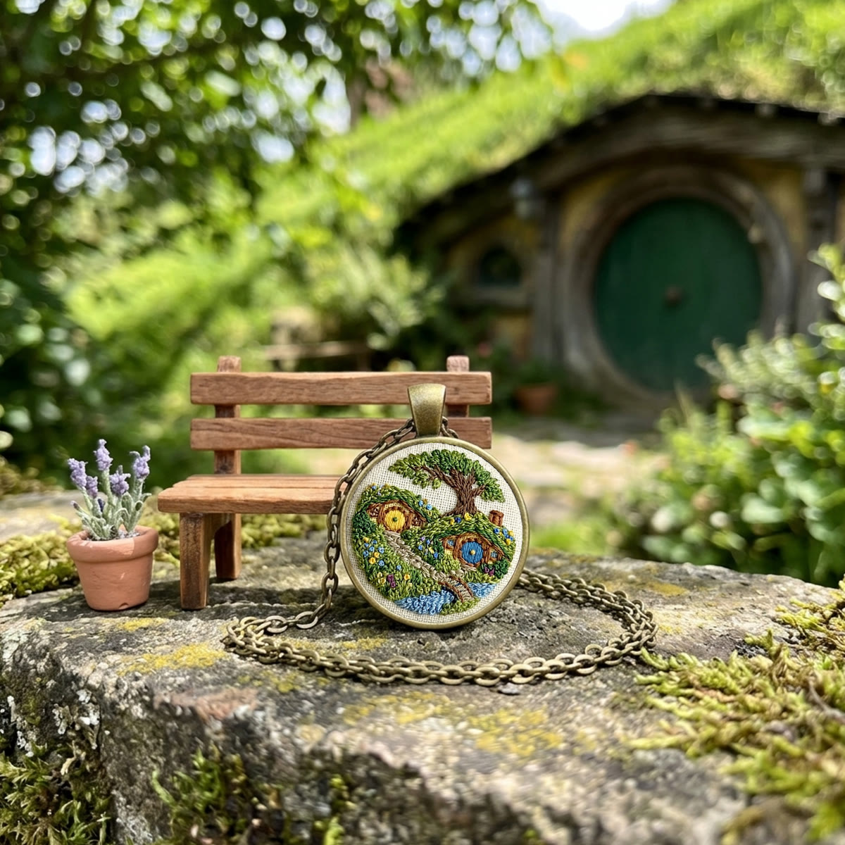 Rubbyoo Embroidery Accessories Kit - Hobbit Hole | Unique Anniversary Necklace Gift | Fairy Garden Cottage Pendant - image 11
