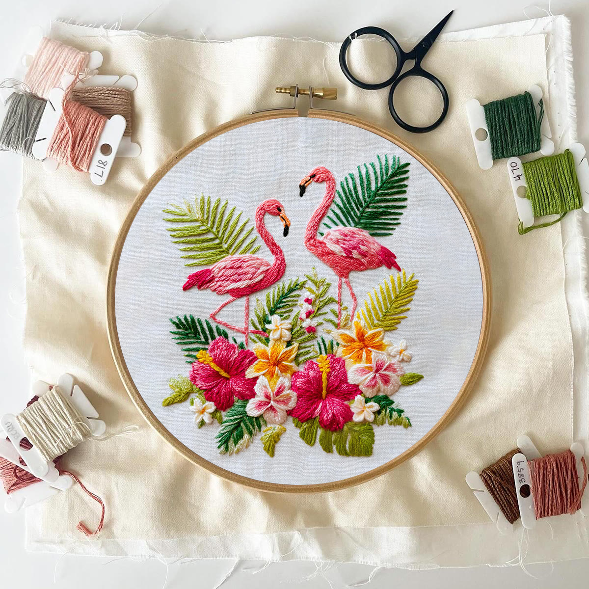 Rubbyoo Embroidery Kit - Two Flamingos With Tropical Florals | Premier Gifting Option | Refined Decorative Hanger - image 10