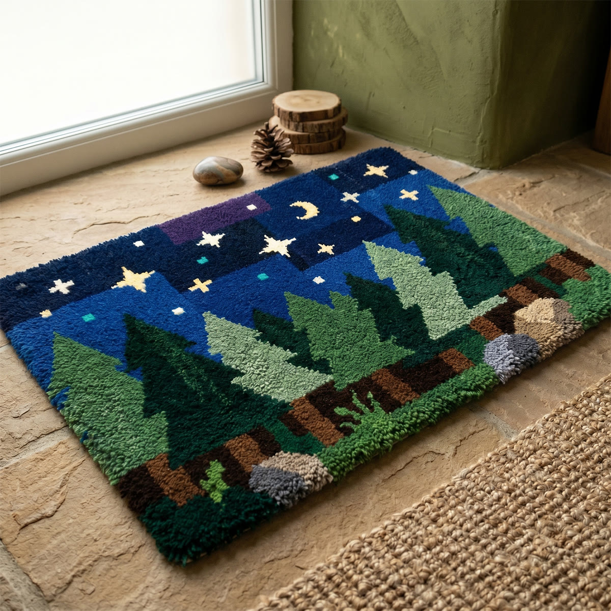Rubbyoo Latch Hook Rug Kit - Starry Night Scene | Handmade Shag Forest Floor Mat | Unique Housewarming Gift - image 3