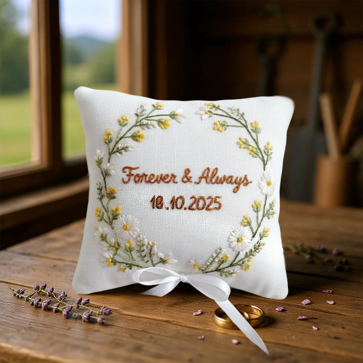 Rubbyoo Personalized Ring Bearer Pillow Embroidery Kit - Daisy Yellow Flower Wreath | Beginner Diy | Weddings Anniversaries - image 5