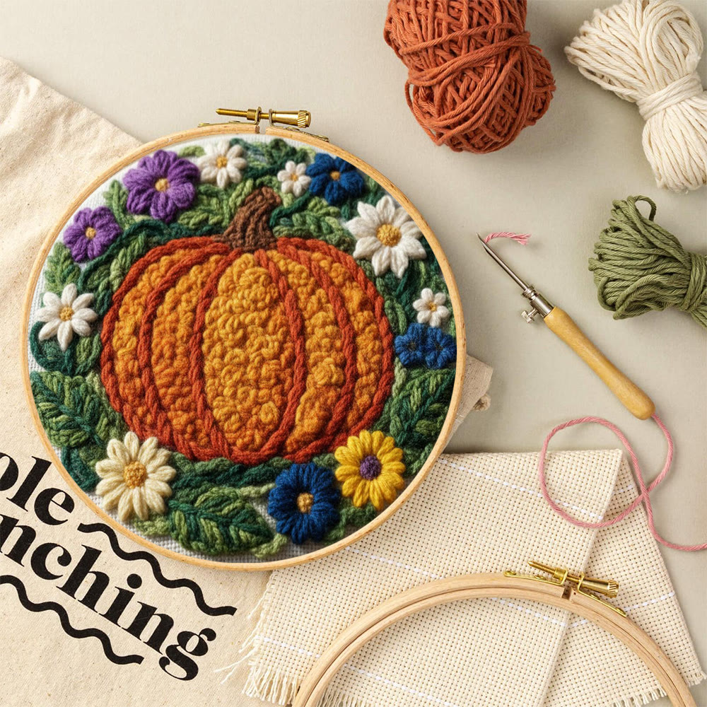 Vibrant Autumn Pumpkin Floral Punch Needle Kit – Exquisite Handcraft Piece | Ultimate Gifting Choice - image 11