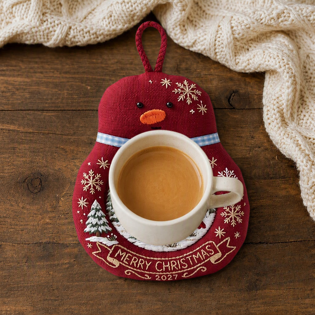 Rubbyoo Snowman Coaster Embroidery Kit - Christmas Red Cardinal | Snowy Pine Forest Holiday Decoration | Snowflake Tea Cup Mat - image 7