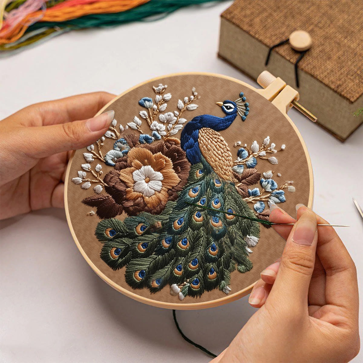 Rubbyoo Embroidery Kit - Peacock And Vintage Floral | Novice Friendly Craft | Elegant Home Addition - image 9
