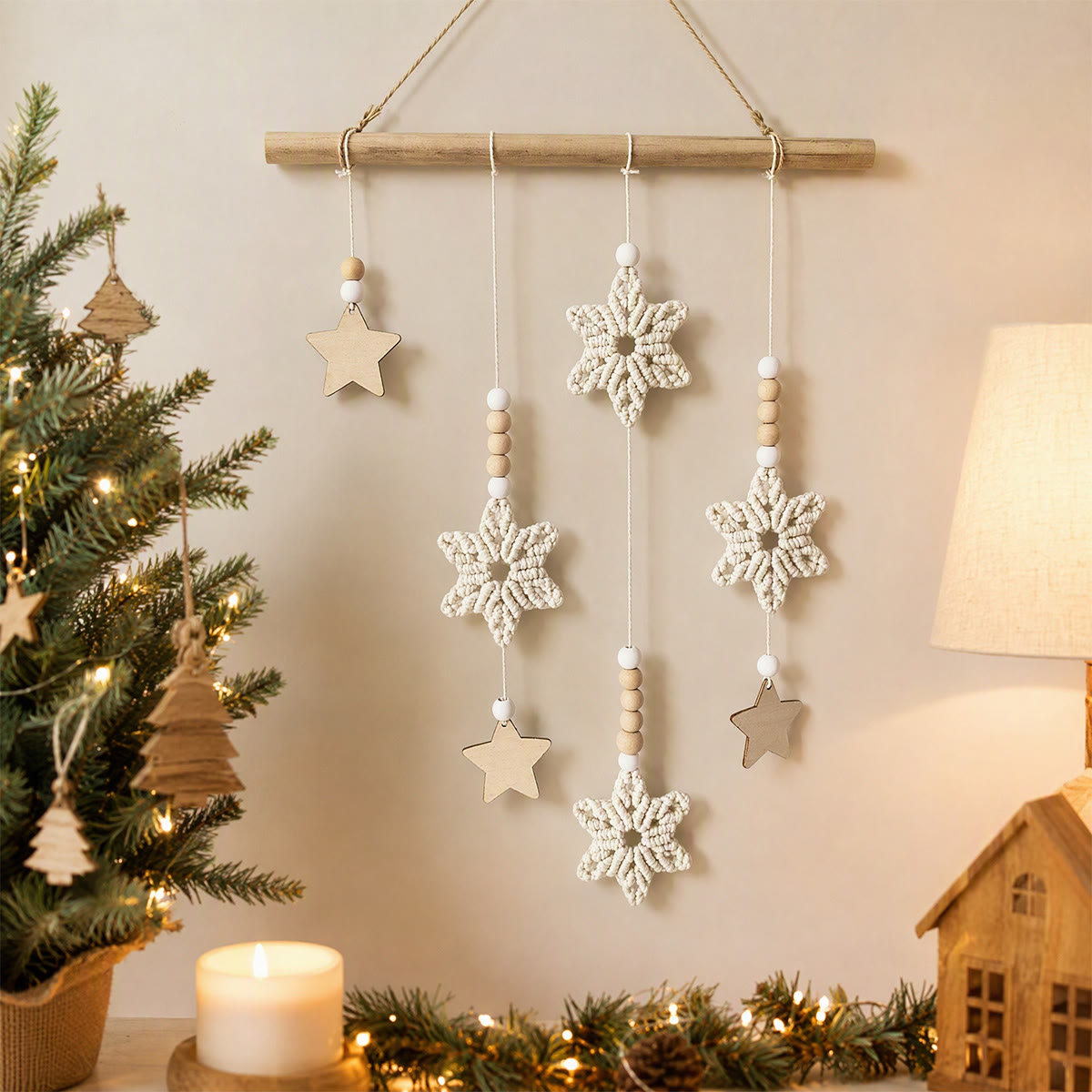 Rubbyoo Rustic Crochet Snowflake Wall Hanging – Cozy Winter Holiday Home Accent | Elegant Timeless Nordic Decor - 40*10*10cm - image 1