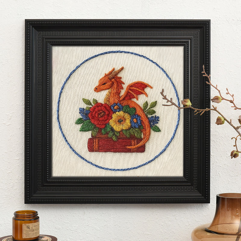 Rubbyoo Embroidery Kit - Charming Dragon |  Fantasy Floral Craft |  Beginner Friendly Needlepoint  - Embroidery Kit Plus An Extra Frame - image 9
