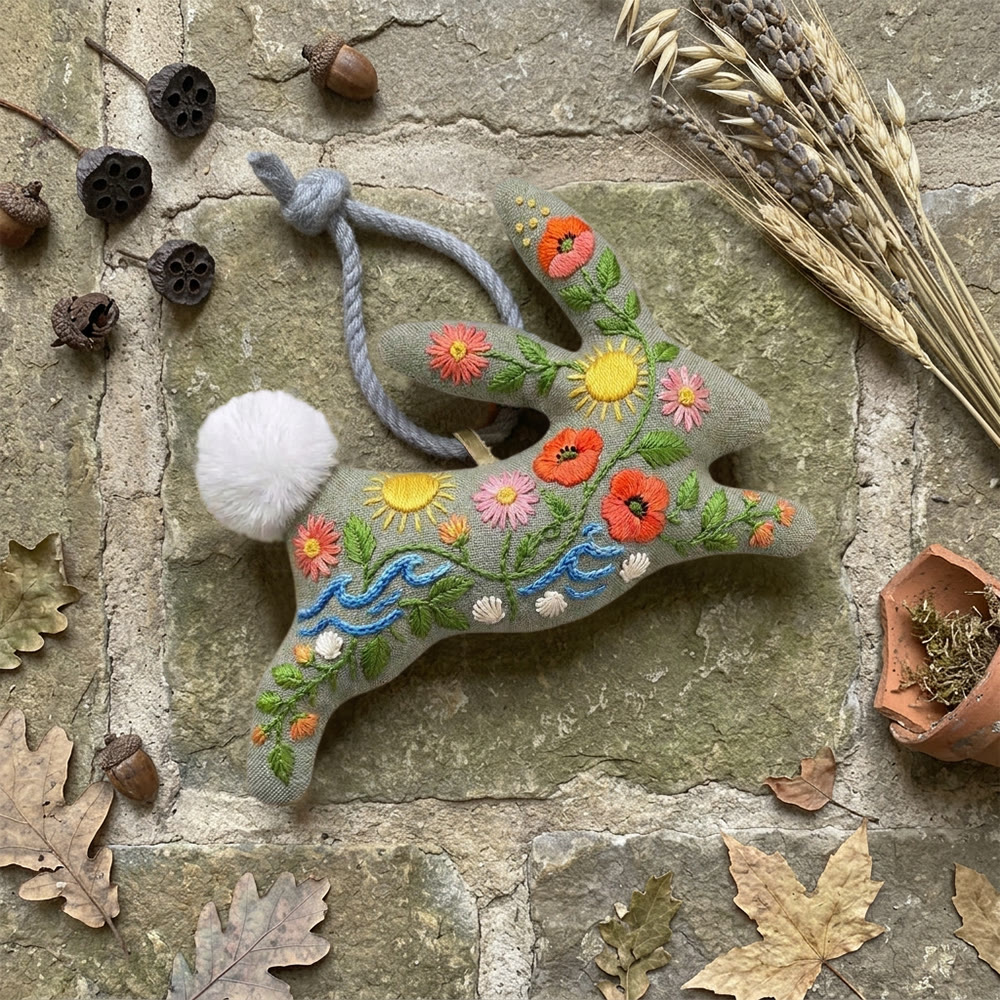 Rubbyoo Rabbit Embroidery Kit - Bright  Flower Art | Floral Hanging Decoration | Perfect Handicraft For Mom - image 5