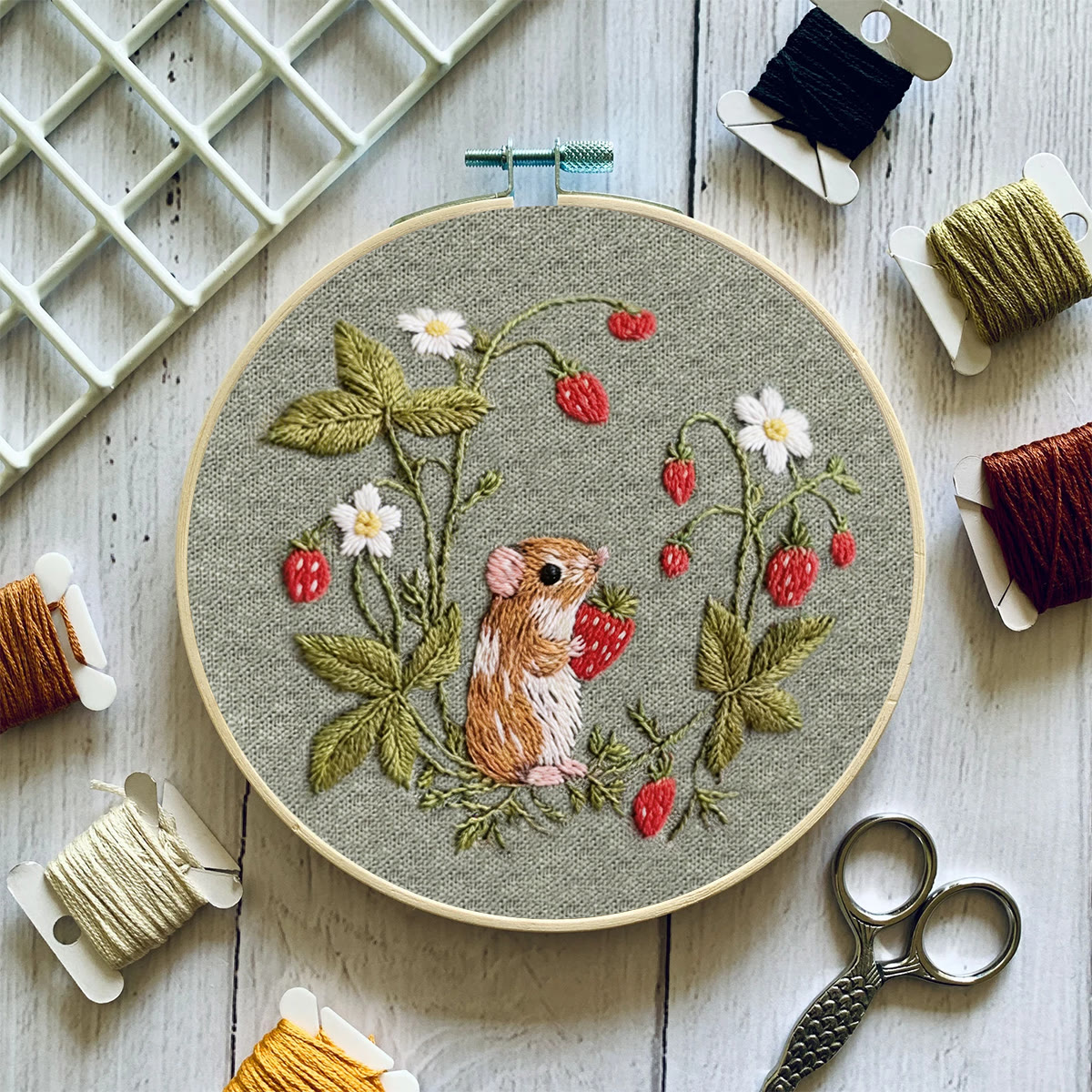 Rubbyoo Embroidery Kit - Mouse With Strawberry | Adorable Handmade Collection | Sewing Wallhanging Art - image 4