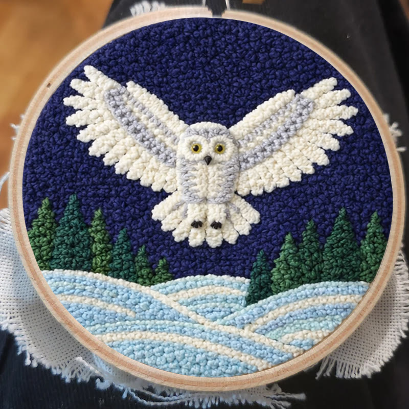 Snowy Night Owl Punch Needle Kit - Magical Handcraft Creation Whimsical | Home Styling Piece - image 6