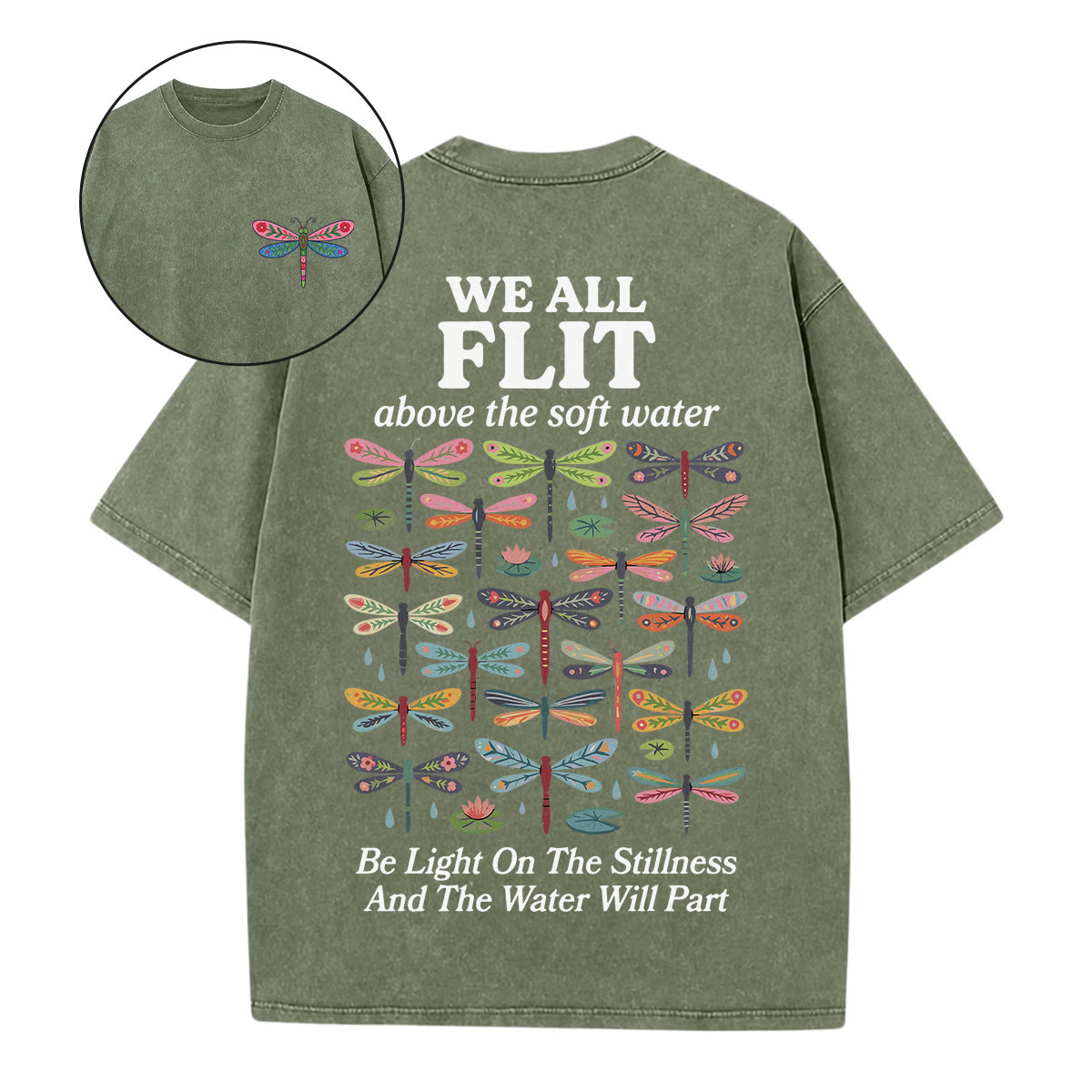 Rubbyoo We All Flit Above The Soft Water Double Sided Unisex Washed T-shirt - Army Green - 5XL - image 5