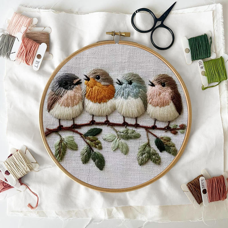 Rubbyoo Embroidery Kit - Four Birds on Branch | Modern Embroidery Hoop | Charming Wall Decor - image 6