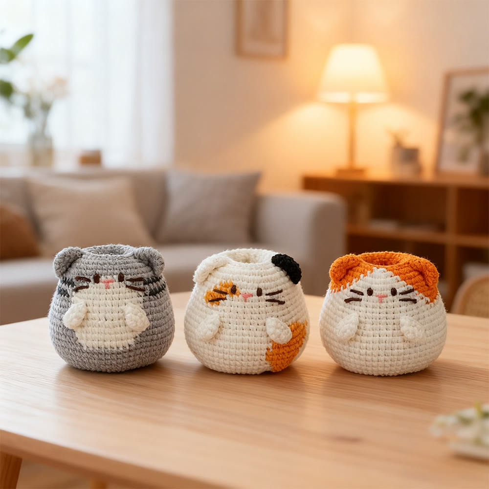 Diy Handmade Cats Pen Holder Crochet Kit -  Creative Pots Handicraft | Unique Decorative Gift Idea  - image 3