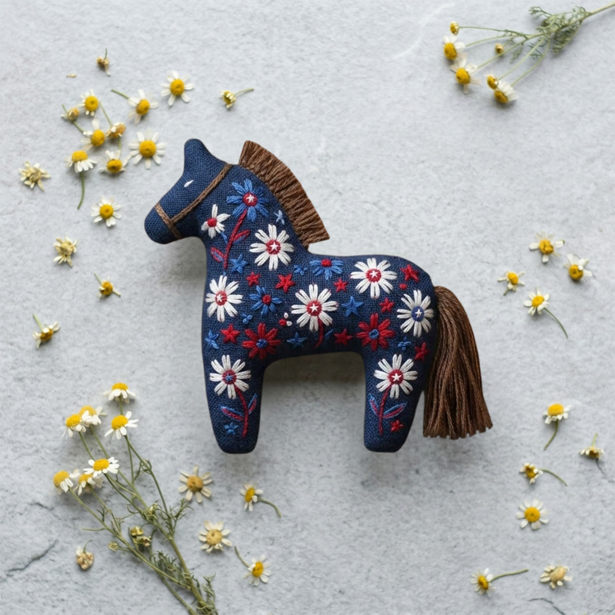 Rubbyoo Dala Horse Embroidery Kit - Daisy Blossom | Colorful Botanical Illustration| Distinctive Desktop  Accessory - image 7