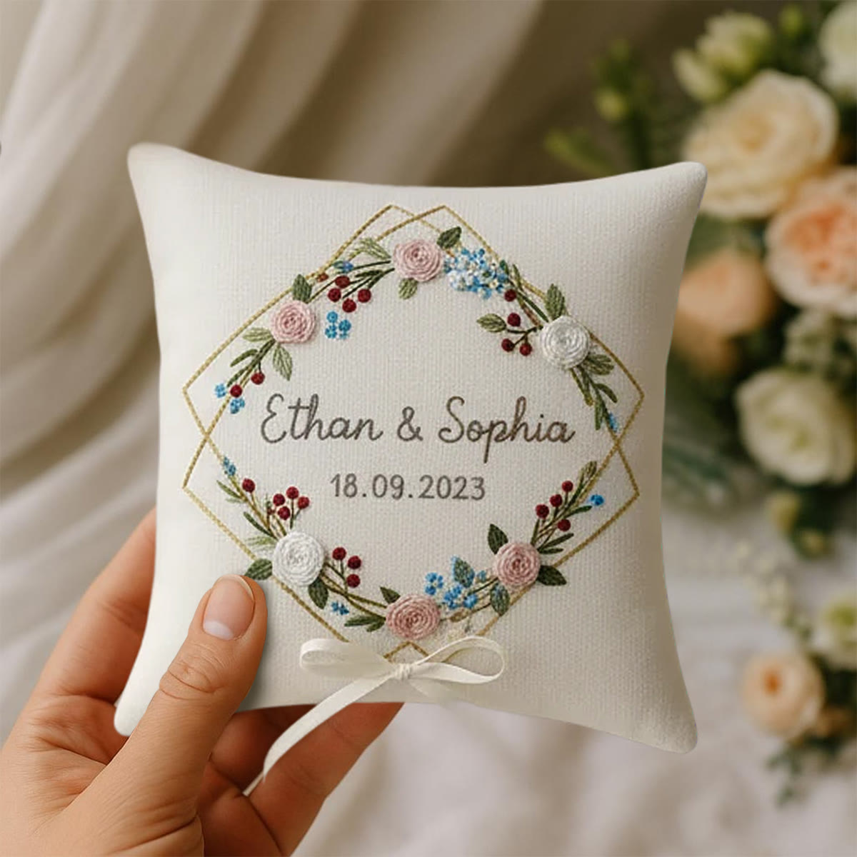 Rubbyoo Personalized Ring Bearer Pillow Embroidery Kit - Floral Wreath Hexagon Decor | Creative Handmade Display | Perfect For Wedding - image 5