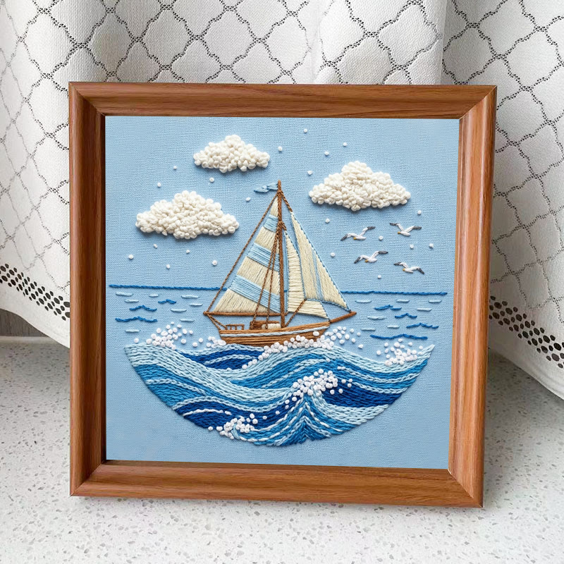 Rubbyoo Embroidery Kit - Sailboat On The Sea | Blue Toned Home Decor | Unique Nautical Gift For Her - Embroidery Kit Plus An Extra Frame - image 10