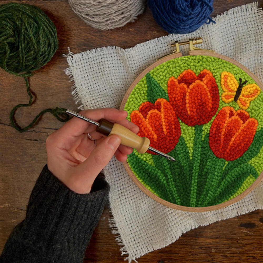 Orange Tulip Butterfly Punch Needle Kit – Uncomplicated Craft Making | Cheerful Home Piece - image 10