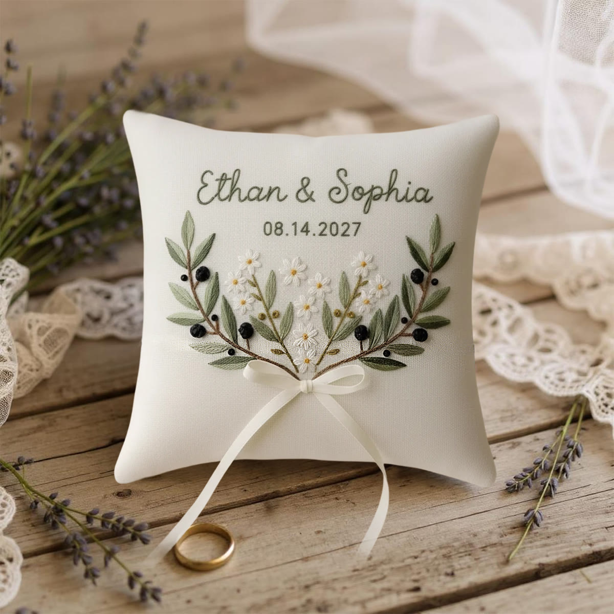Rubbyoo Personalized Ring Bearer Pillow Embroidery Kit - Olive Branch White Bloom | Delicate Artisanal Handcraft | Thoughtful Milestone Gift - image 5