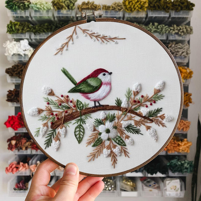Rubbyoo Embroidery Kit - Winter Branch Bird | Serene Craft | Festive Accent - image 7
