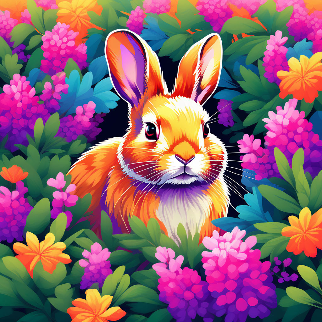 Colorful Flowers And Rabbit - Wooden Jigsaw Puzzle