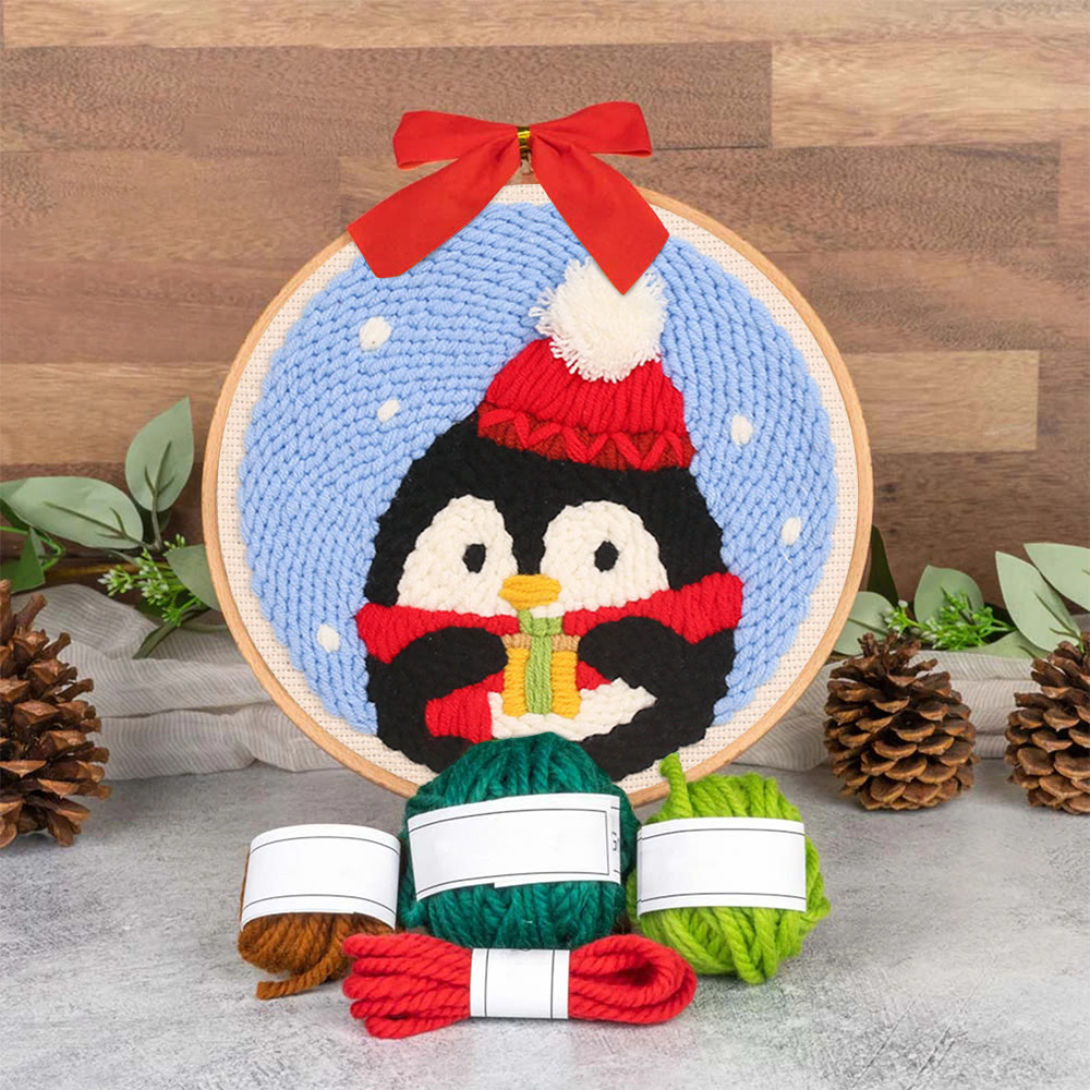 Christmas Penguin Punch Needle Kit - Diy Craft For Adults And Kids | Christmas Decorations - image 8