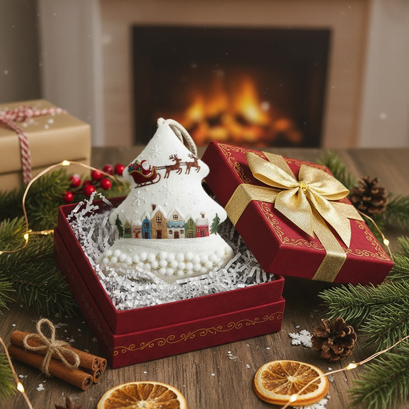 Rubbyoo Tree-shaped Embroidery Kit - Santa Sleigh Scene | Diy Needlecraft Kit | Holiday Ornament - image 4