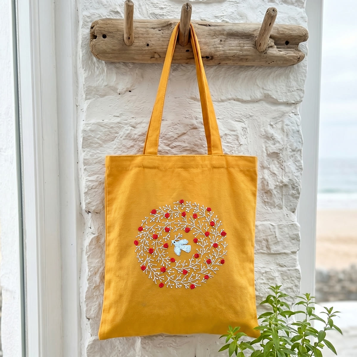 Rubbyoo Embroidery Tote Bag Kit - Flying Pigeon | Reusable Shopping Bag | Nice Gift For Her  - 11.8" × 13.8" - Yellow - image 5