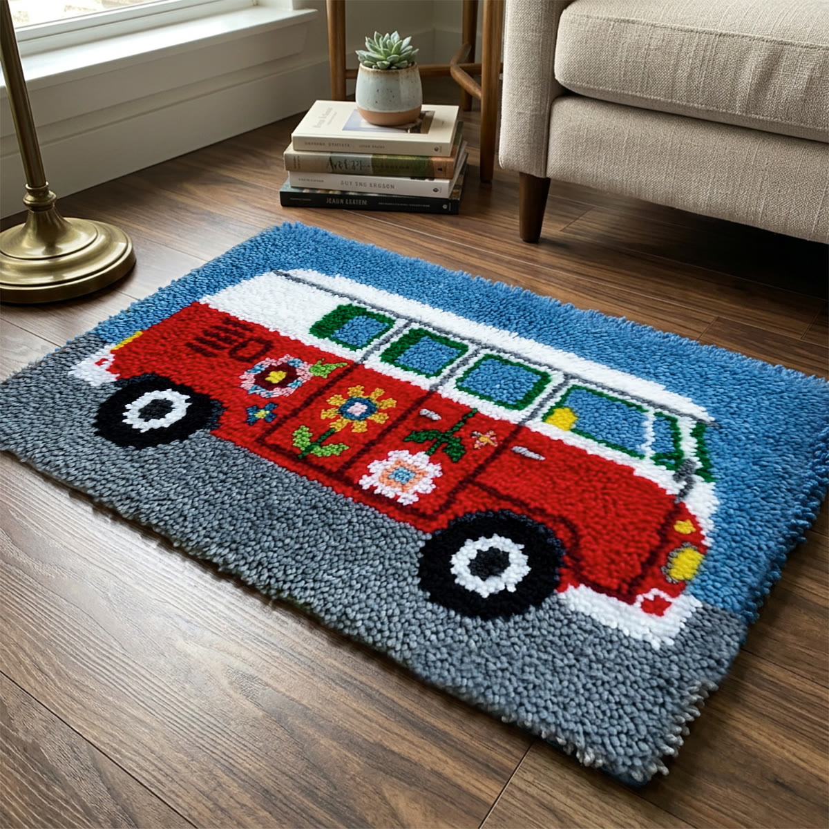 Rubbyoo Latch Hook Rug Kit - Vintage Camper | Rectangle Floor Mat