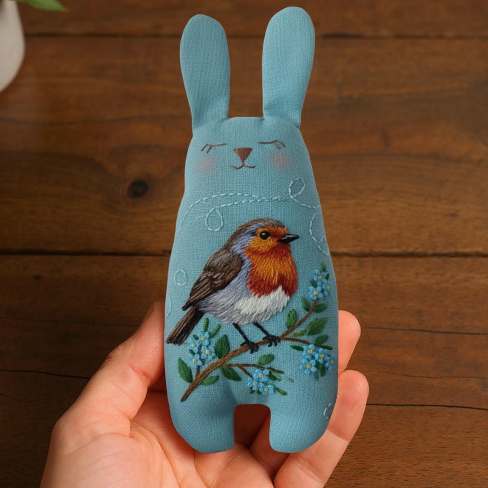 Rubbyoo Bunny Toy Embroidery Kit - Robin On Blue Linen | Novice-friendly Diy | Charming Handmade Gift - image 7